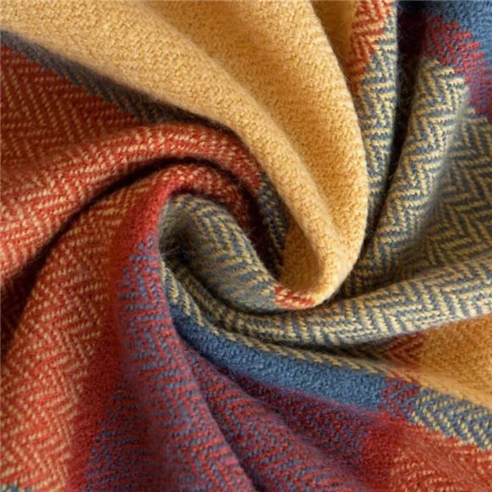 Classic Home Throw Blanket -Reversible Acrylic, Cozy Plaid Fringe, 50x67, Pumpkn